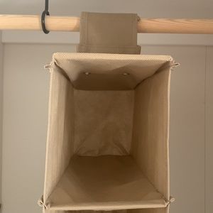 Hanging fabric shoe rack, 10 holes, tan, Velcro adjustable hanger